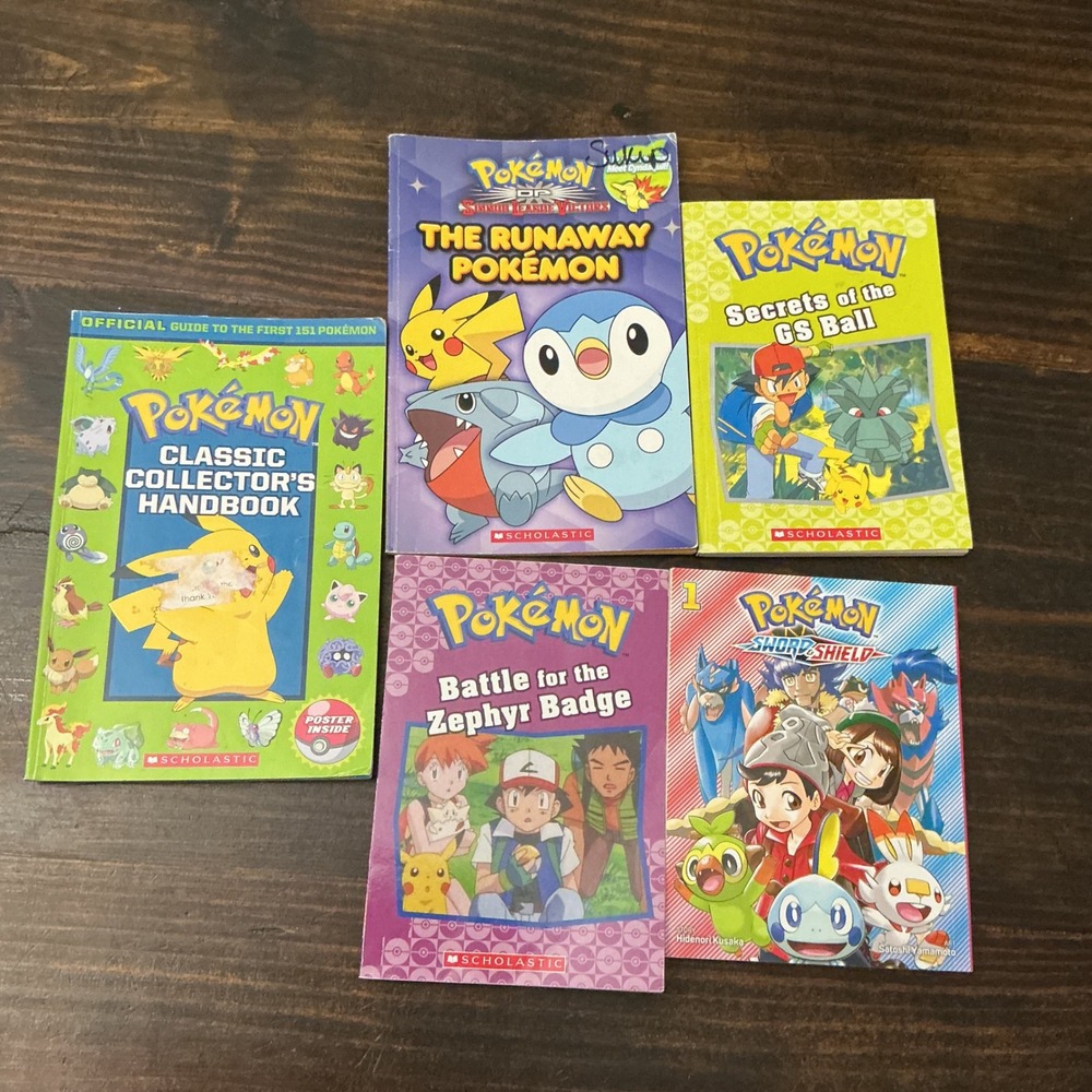 Pokemon‎ Book Lot 5 Scholastic Handbook Manga Sword Shield GS Ball Zephyr Poster